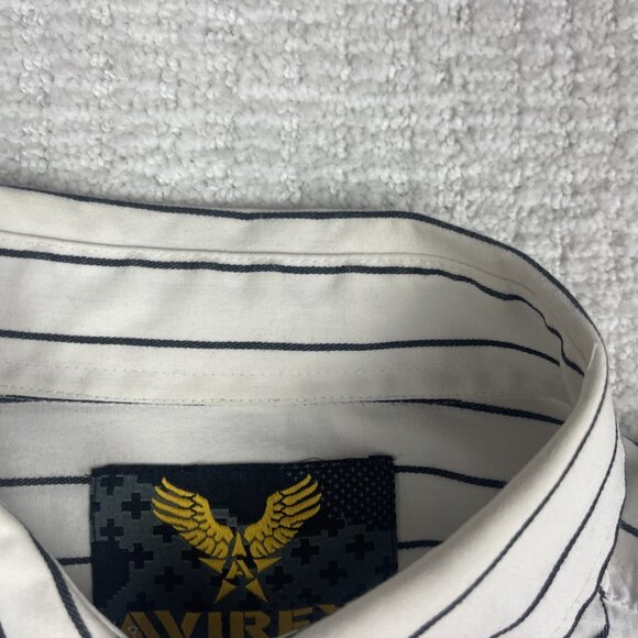Avirex USA Shirt Mens L White / Black Button Up Long Sleeve Striped *Read* - Picture 12 of 16